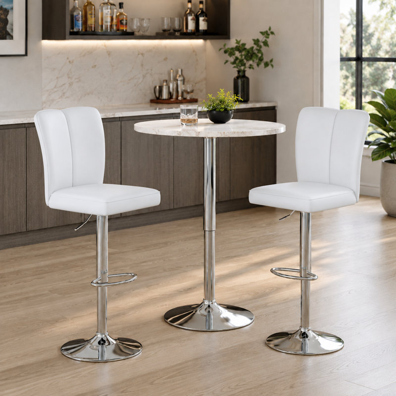 Modern Adjustable Swivel Faux Leather Bar Stools with Backs Set of 2, White