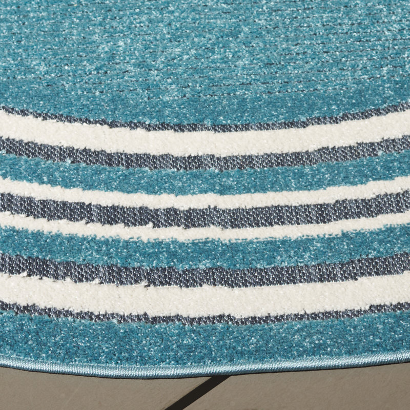 Tapis Brysin 634 en turquoise / ivoire, Rond 6 pi 7 po