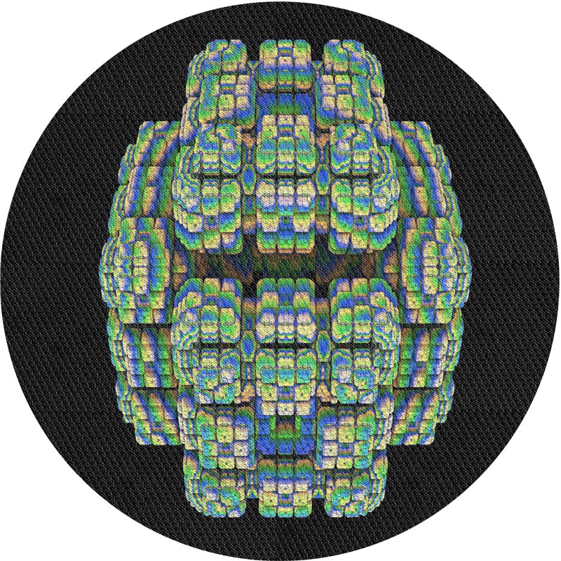 Tapis noir/vert tissé à la machine, Rond 8 pi