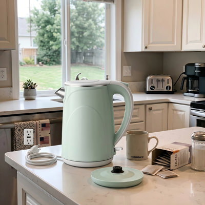 Bouilloire électrique de 1,7 litre avec réservoir intérieur en acier inoxydable de qualité alimentaire à double paroi, qui fonctionne très bien comme cafetière et cafetière, arrêt automatique intégré et protection contre l'ébullition à sec, puissance de 1200 watts, garantie de 2 ans incluse ( Bleu).