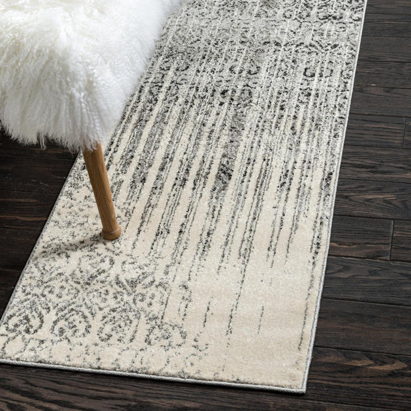 Tapis à motif géométrique gris Emeraude, Tapis de couloir 2 pi x 8 pi