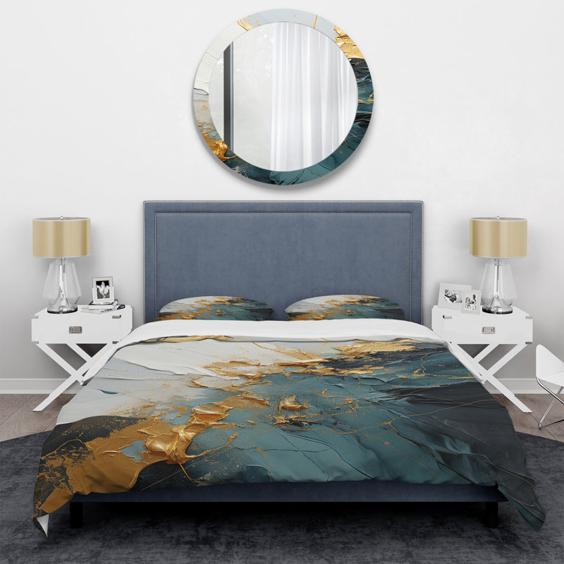 Ensemble de housse de couette or et vert, Housse de couette pour très grand lit et 2 très 