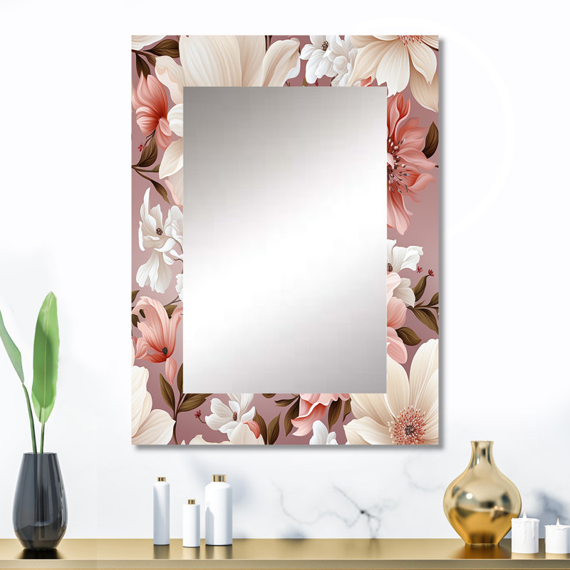 Ziarre Pink And White Poppies Blossoming Grace - Floral Decorative Wall Mirror, Cottage Mirror, Printed Metal Art, 32" x 24"
