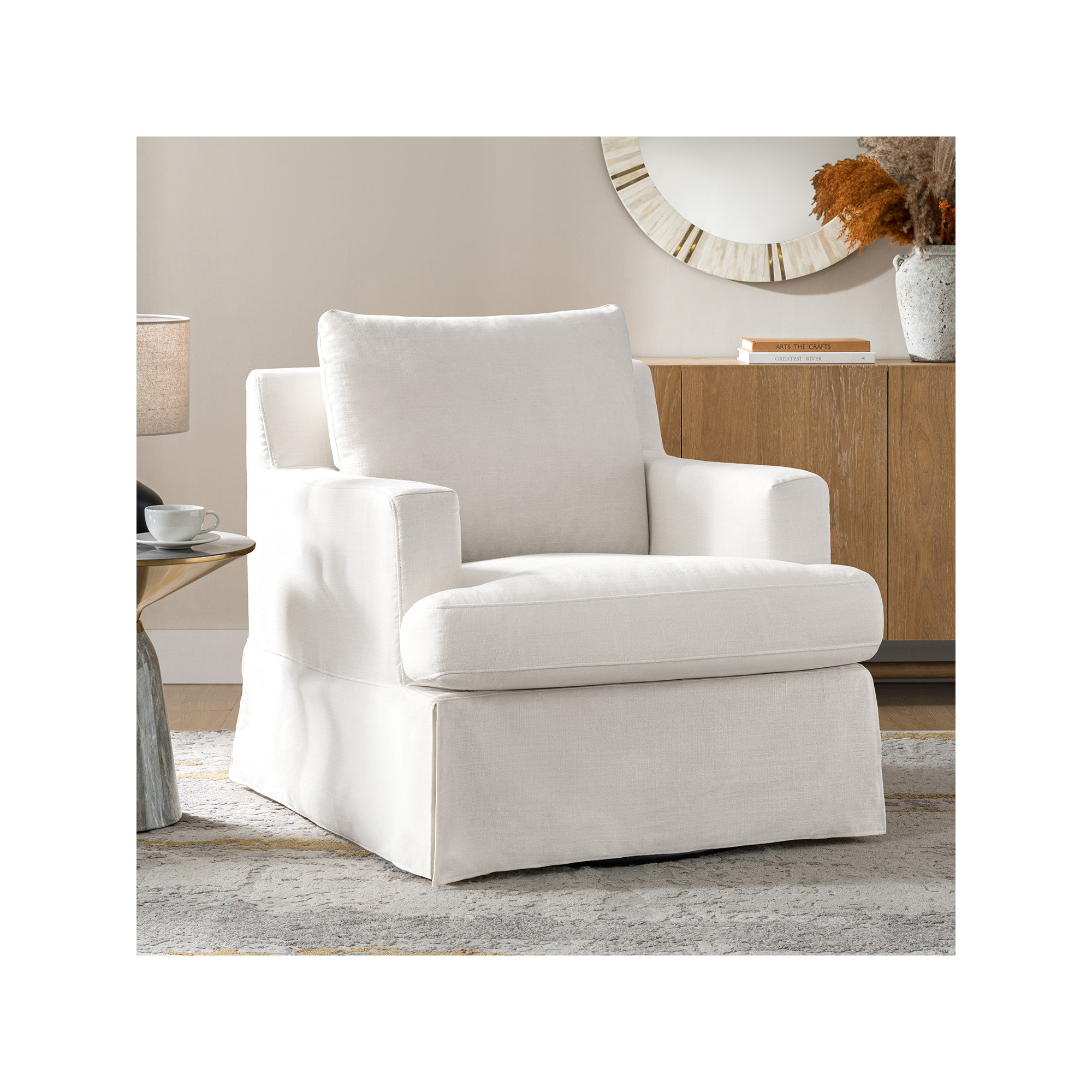 Isadoro 33“ Wide Upholstered Swivel Accent Chair, White