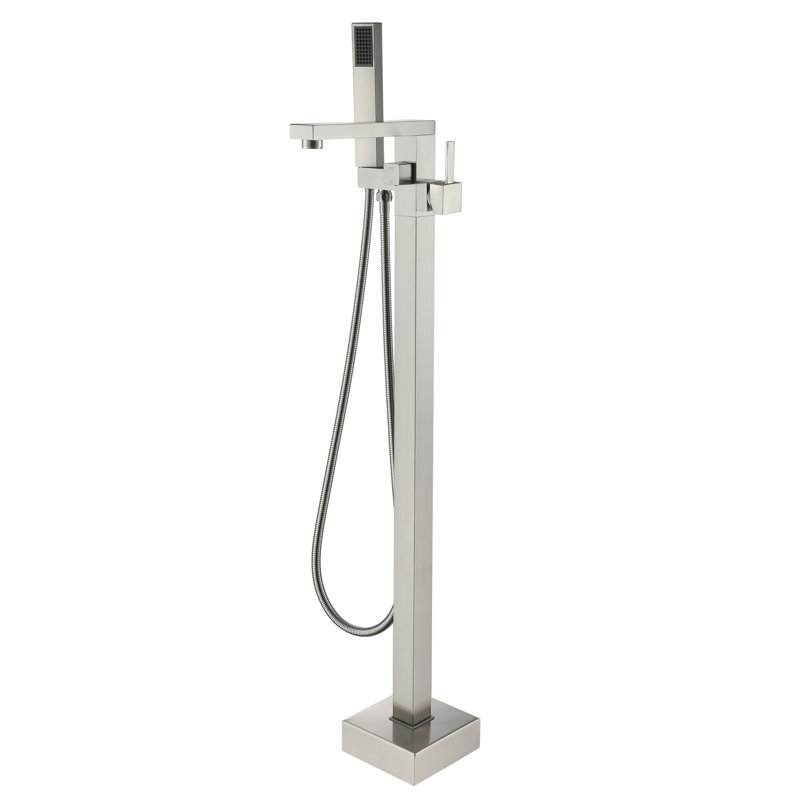 Brushed Nickel Modern Freestanding Tub Faucet with Hand Shower