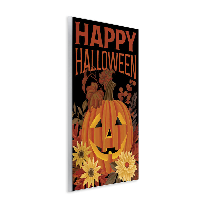 Plaque murale joyeuse Halloween citrouille florale, design par Cat Thurman Designs, H 15 po x l 10 po