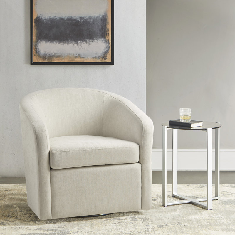 Perry Street Amber Swivel Chair, Ivory Polyester