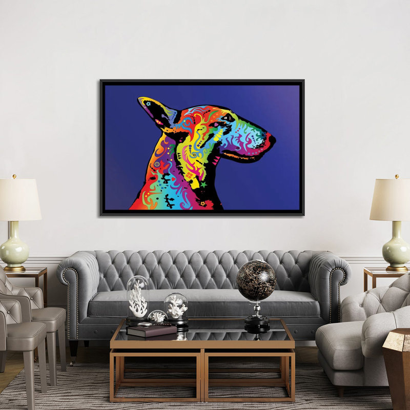 « arc » terrier profile, impression sur toile tendue, H 40 po x l 60 po x P 1,5 po, Toile avec cadre noir, Pas de tapis