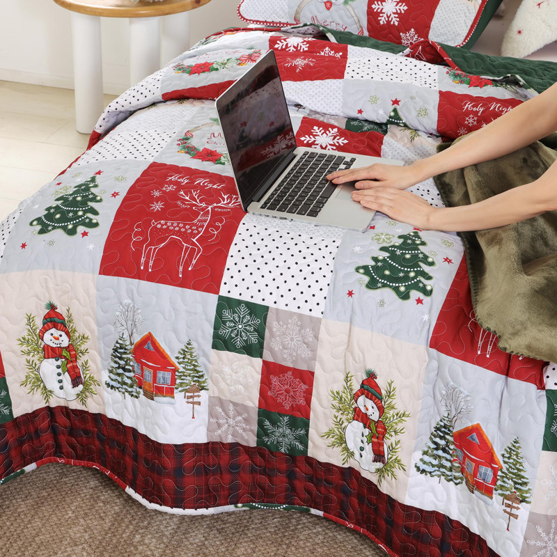 Ensemble de courtepointe de Noël, courtepointe en microfibre douce, couvre-lit léger pour l'hiver, Tissu écossais vert