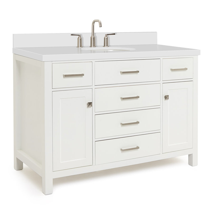 Meuble-lavabo simple 48 po avec plateau en quartz blanc Macnair, Blanc