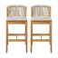 Ensemble de 2 tabourets de bar en bois de teck avec coussin beige Louie