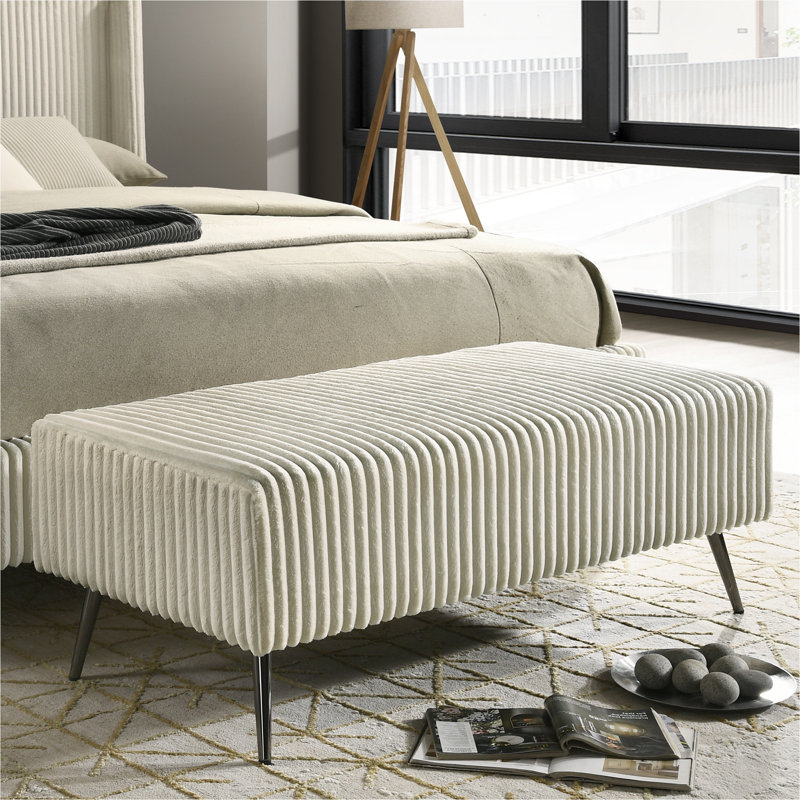 Banc rembourré en velours côtelé Mavela, Beige