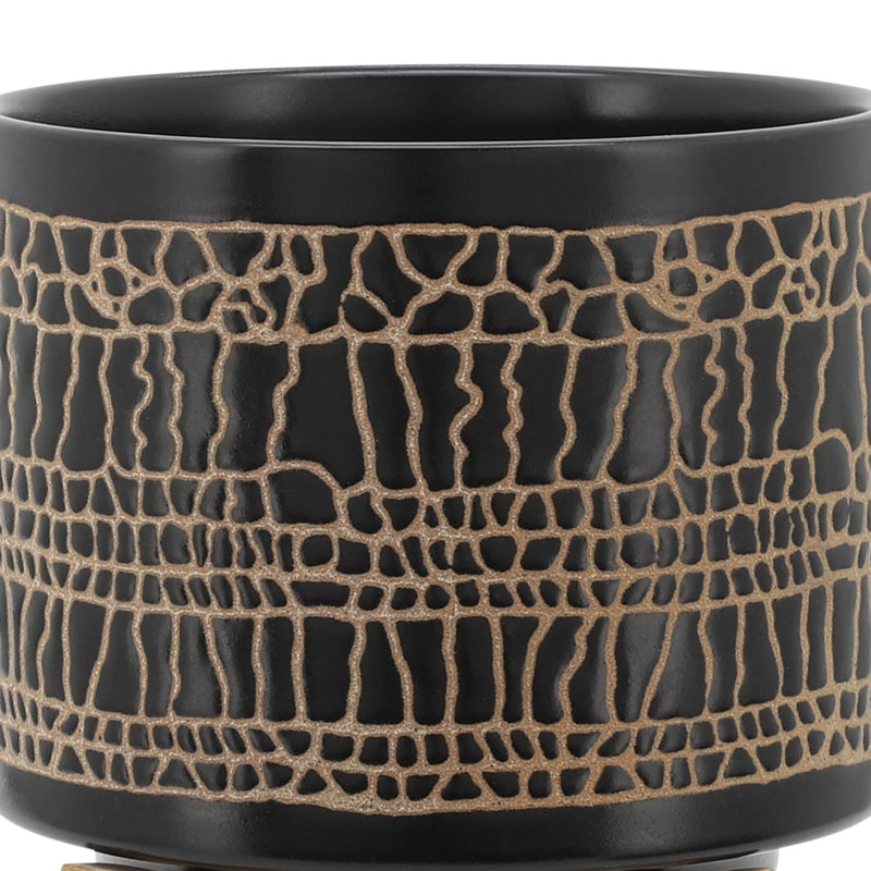 Ensemble de 2 jardinières en céramique émaillée avec supports en métal noir