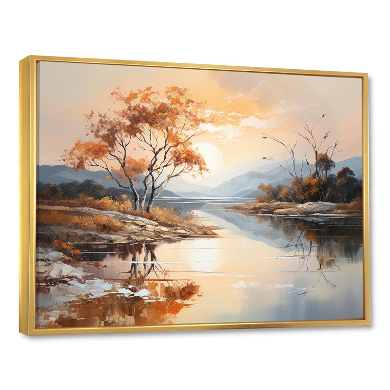 «Lakes Serenity Charm», impression sur toile, Cadre flottant doré, H 16 po x l 32 po x P 1 po