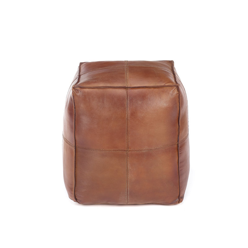 Madelynn 50cm Wide Genuine Leather Square Solid Colour Pouffe Ottoman