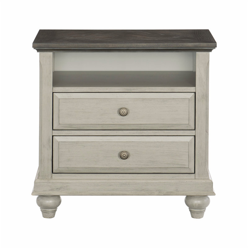 Table de chevet moderne moderne avec 2 tiroirs et un casier de rangement, parfaite pour un décor rustique et contemporain.