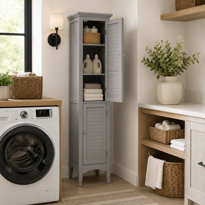 Putman 160cm Freestanding Linen Accent Tower Cabinet with Faux Louvered Doors and Adjustable Shelf