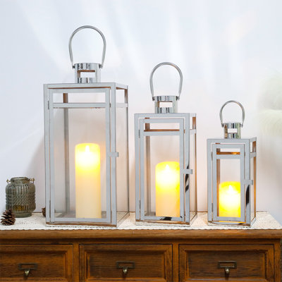 Ensemble de lanternes à bougie en acier inoxydable - tailles variées (12/15 / 19 pouces)
