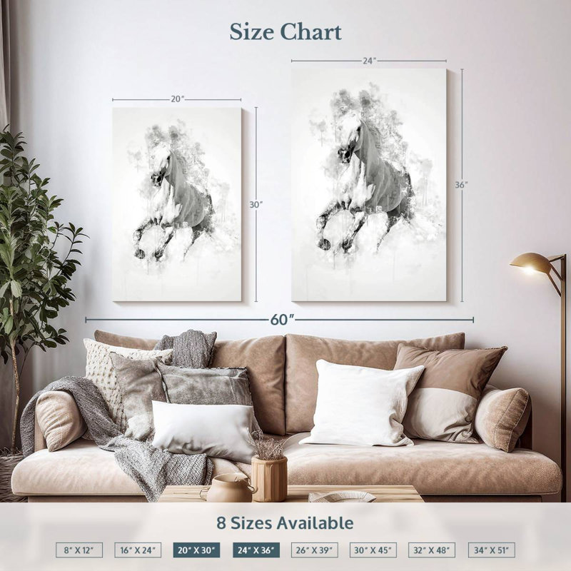 Cheval blanc Brampt noir et blanc, H 36 po x l 24 po