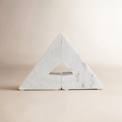 Decorative Marble Triangle Bookends - Modern Book Ends for Home Office Accent, Desk Styling, and Bookshelf Decor - Set of 2 , 6", White