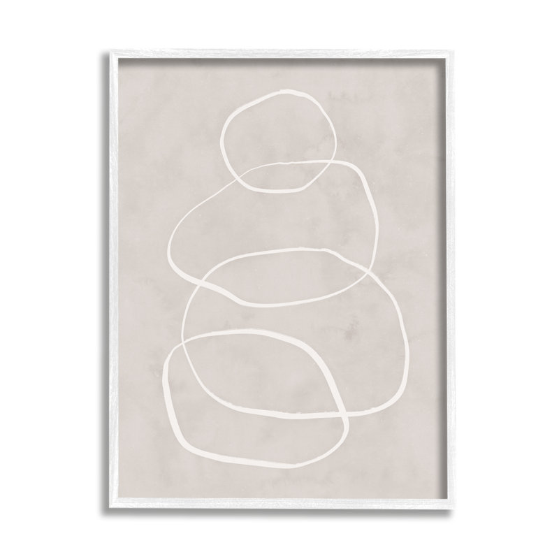 Rock Balance, dessin au trait, rétro, H 11 po x l 14 po, Giclée encadrée blanc bord de mer