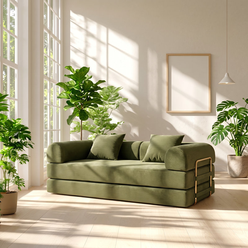 Evergreen 37.4" W x 74.8" D x 24.8" H Memory Foam Upholstered Convertible Floor Sofa Bed