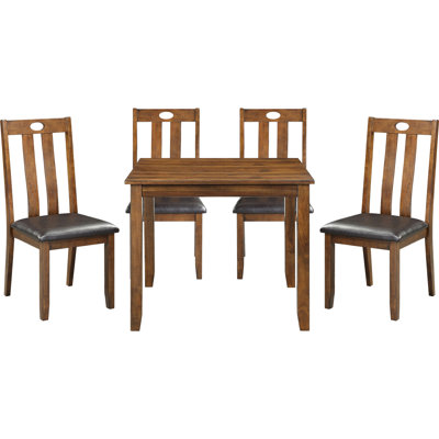 Ensemble 5 pièces de salle à manger transitionnelle - table carrée et 4 chaises avec revêtement brun, aspect rembourré