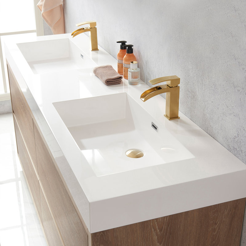 Beira 71.7'' Double Bathroom Vanity with Top, North American Oak, White