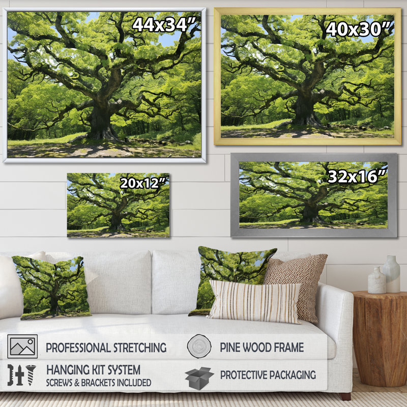 Photo de majestueux arbre sycomore - Art mural arbre sycomore, Cadre doré à coins fermés, H 34 po x l 44 po x P 1,5 po