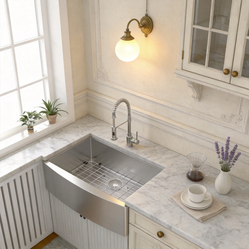 33" L x 21" W Brushed Stainless Steel16-Gauge T304 Farmhouse Apron Front Single Bowl Kitchen Sink with Accessories
