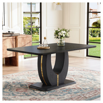 Table de salle à manger moderne en bois noir minimaliste avec base en U pour 4 à 6 personnes