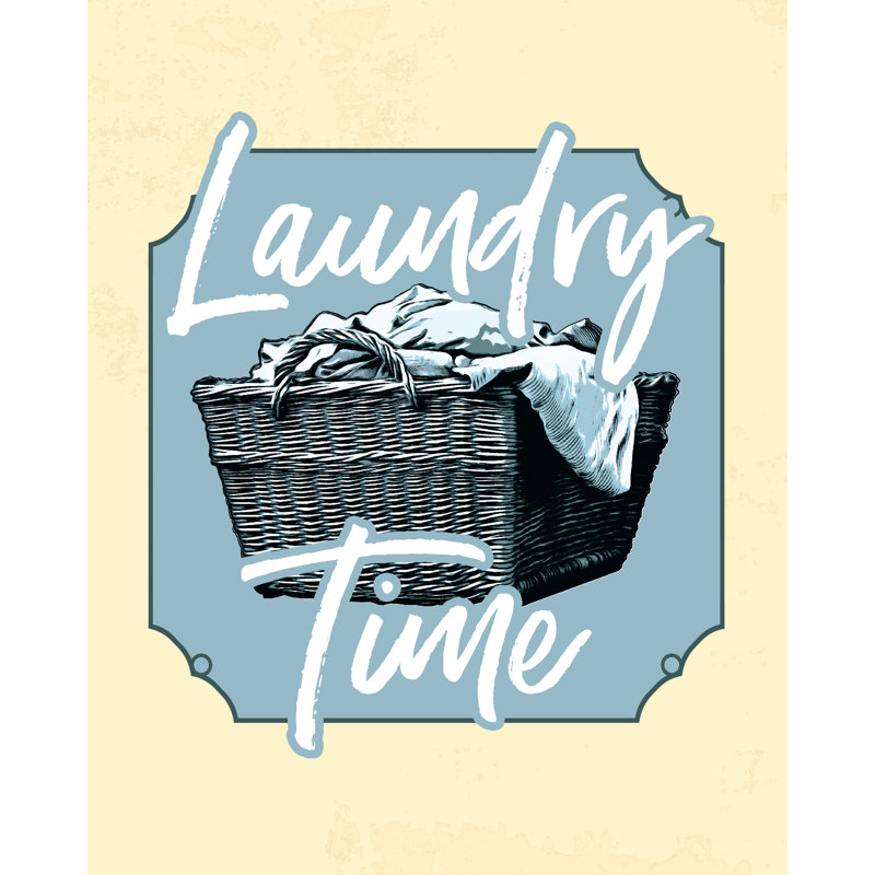 Laundry Time Blue Plaque - Painting Print, 30 cm H x 20 cm W, Black Floater Framed