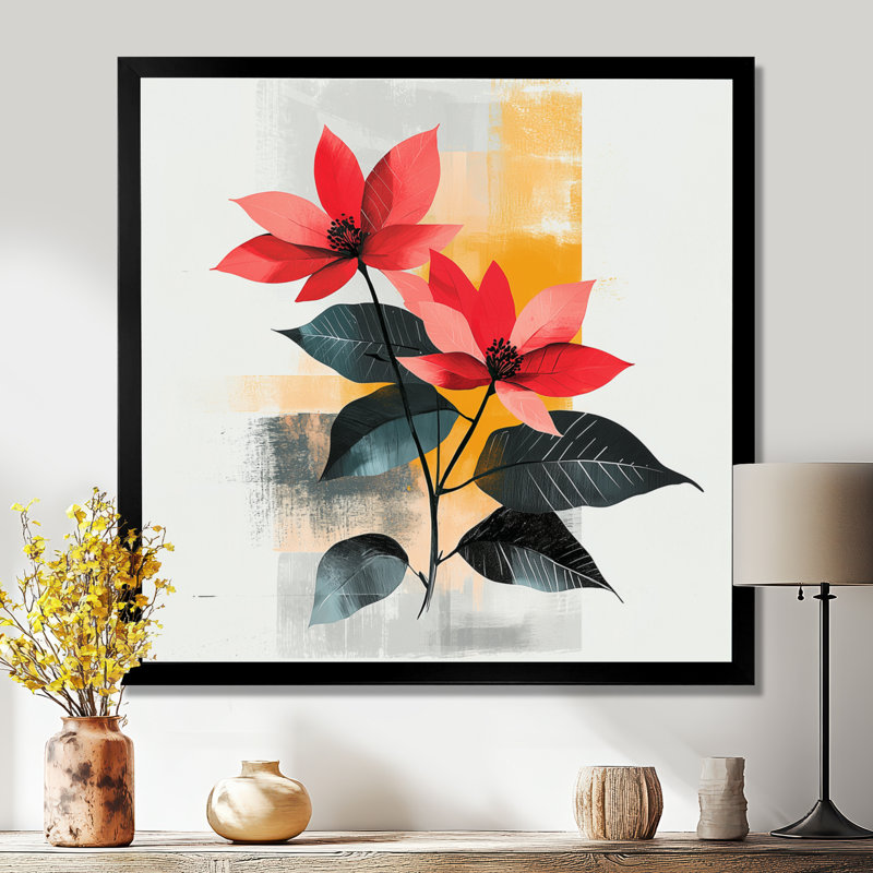 Minimalisme, poinsettias, forme pure - art mural poinsettias, Reproduction encadrée d'une seule photo, Noir, noir, noir, noir