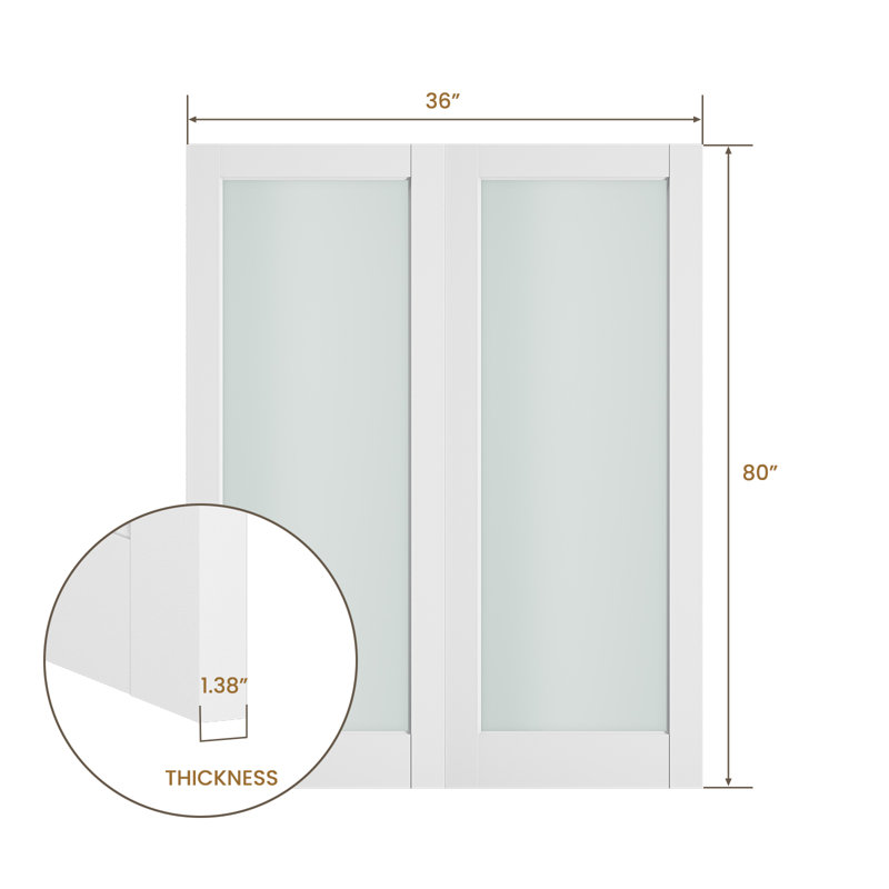 Portes en bois massif en verre givré à 1 dalle double sans cadre ni quincaillerie, 36 po x 80 po