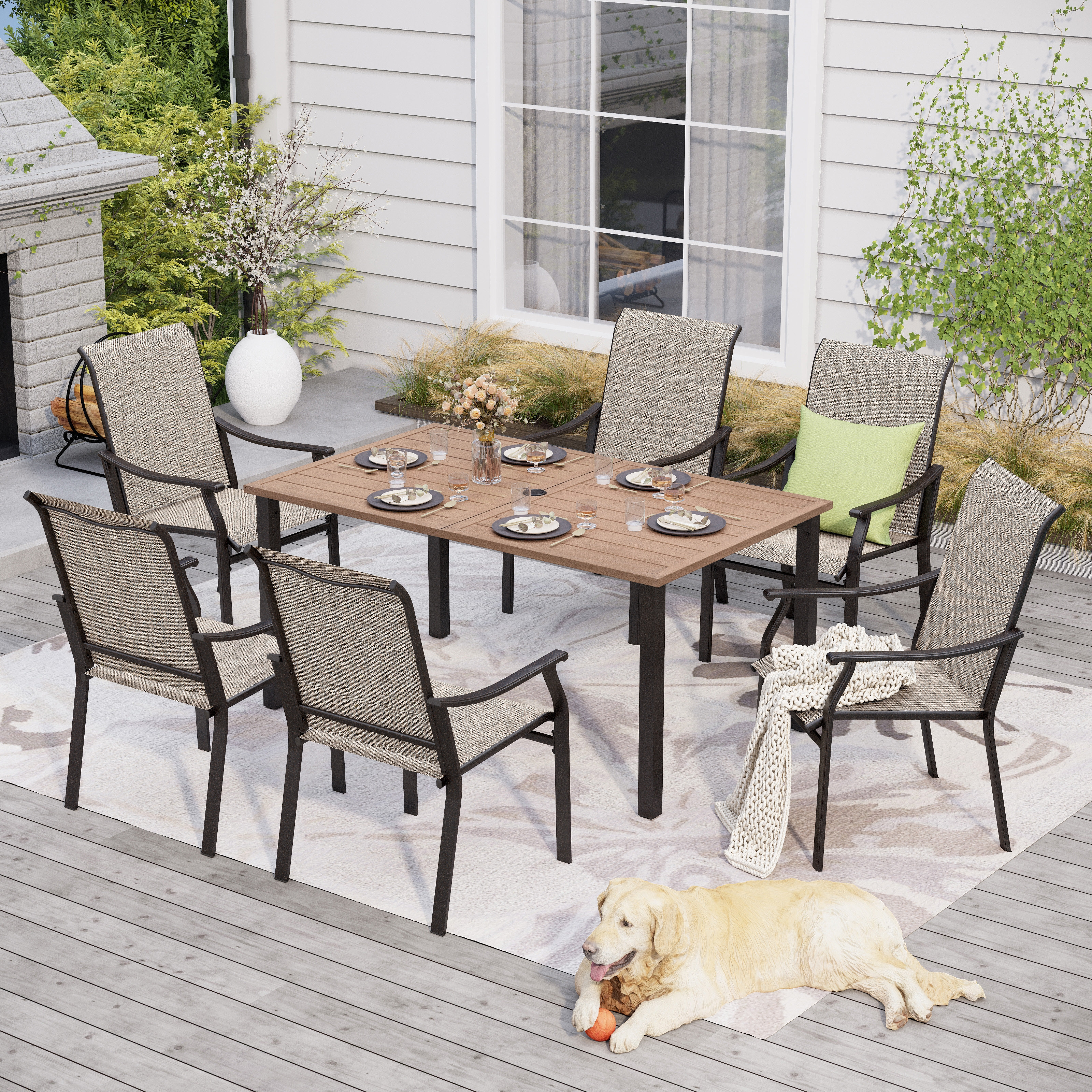 Red Barrel Studio® 6-Seat Patio Dining Set With Textile Chairs ...