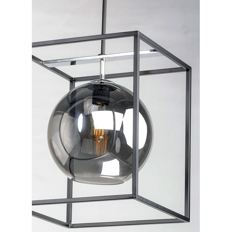 Luminaire suspendu rectangulaire 1 lumière Ozan, Noire/chrome poli, Fumée