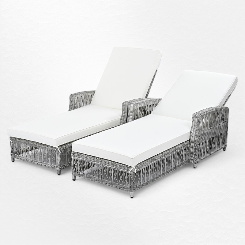 Outdoor Wicker Chaise Lounge With Cushions, Beige, 2 Pieces