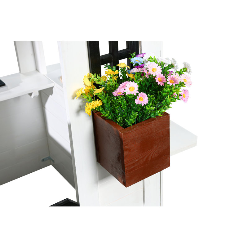 Ajure White and Black Cedar Wood Playhouse with Kitchen and Garden
