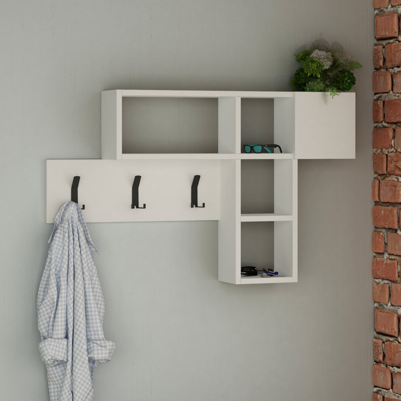 Pecor Wall 3 - Hook Wall Mounted Coat Rack, White