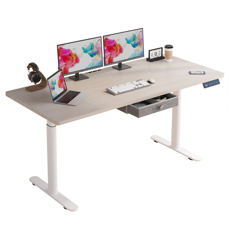 Woodacre 71" Adjustable Metal Base Standing Desk, Oak/White