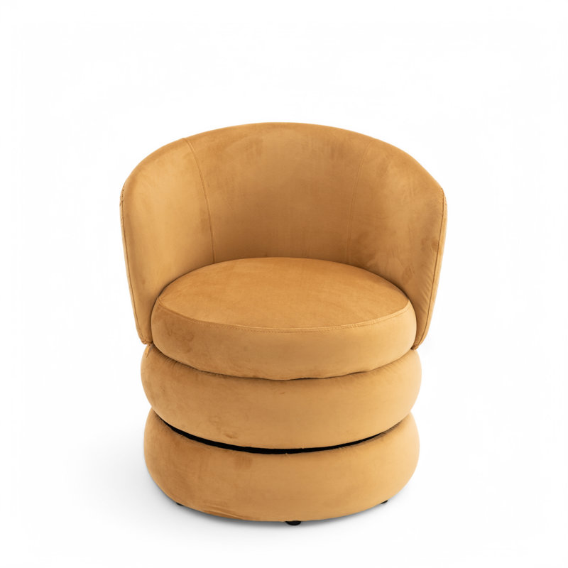 Upholstered Swivel Barrel Chair, Gold Velvet