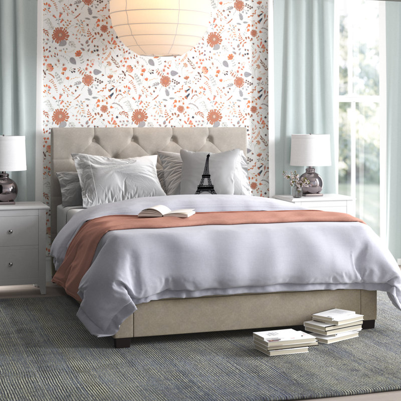 Abroms Upholstered Platform Storage Bed, Beige, Queen