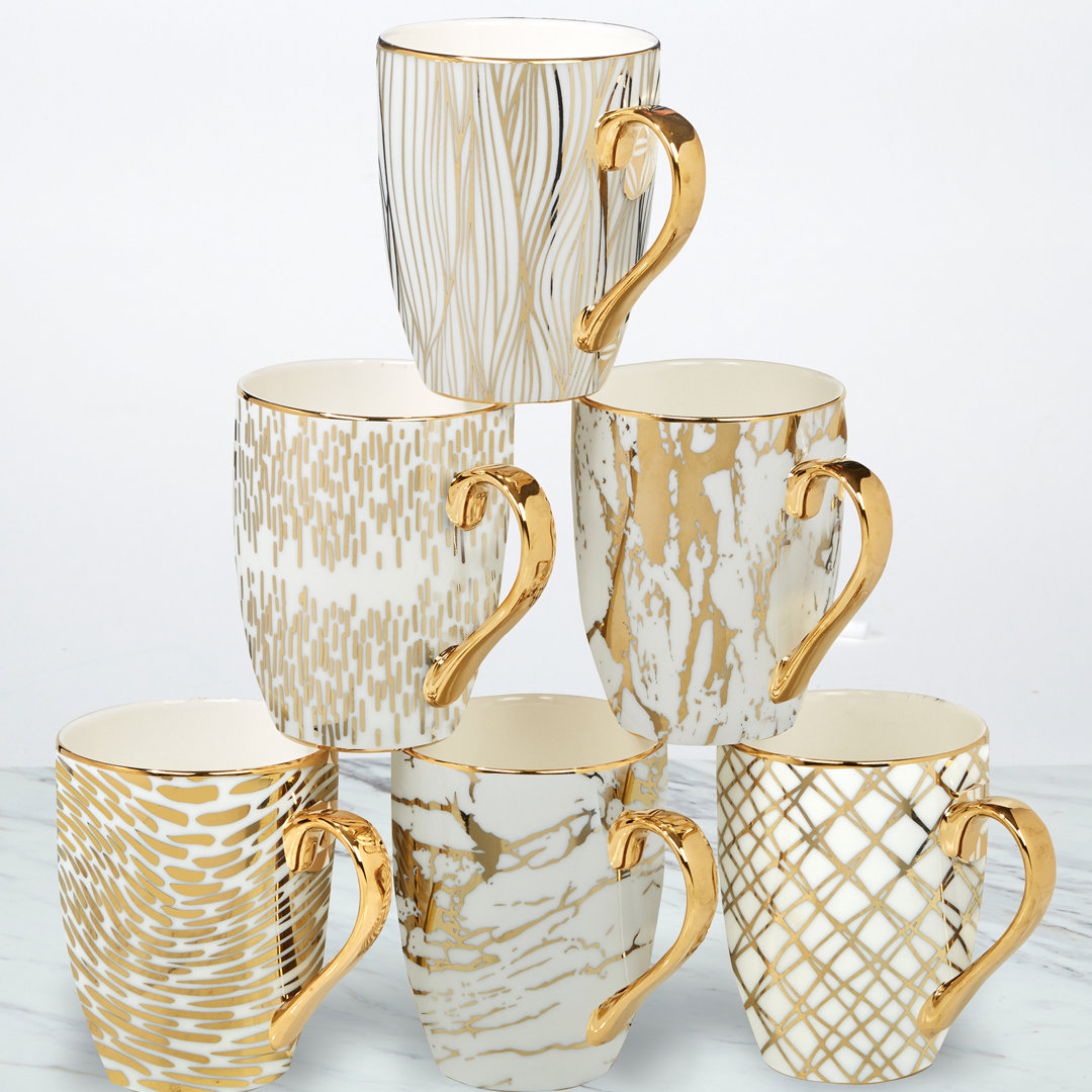 Certified International Set Of 6 Gold Plated Mugs Certified International