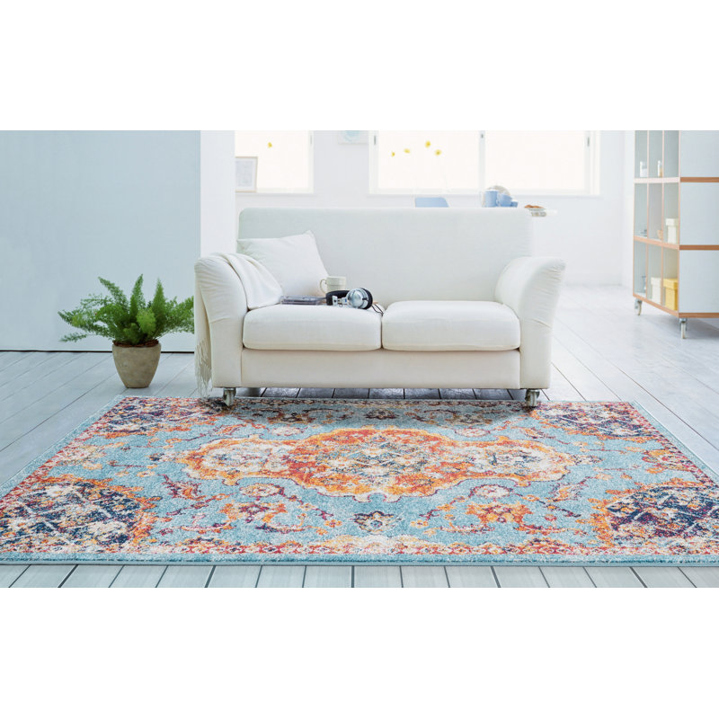 Tapis turquoise / orange Lennert Medallion, Rectangle 9 pi 10 po x 13 pi 2 po