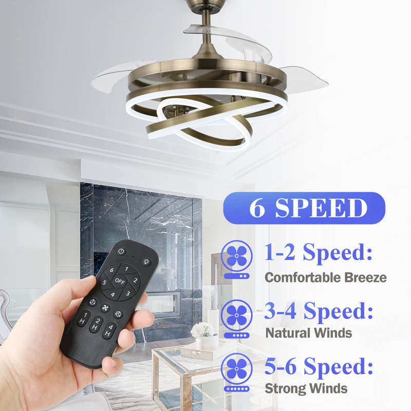 Idaline 42'' Retractable Ceiling Fan with LED Lights and Remote