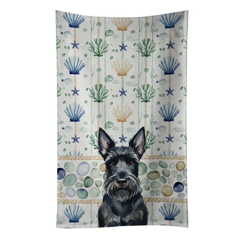 Scottish Terrier Coastal Sea Glass Kitchen Towel, Scottish Terrier