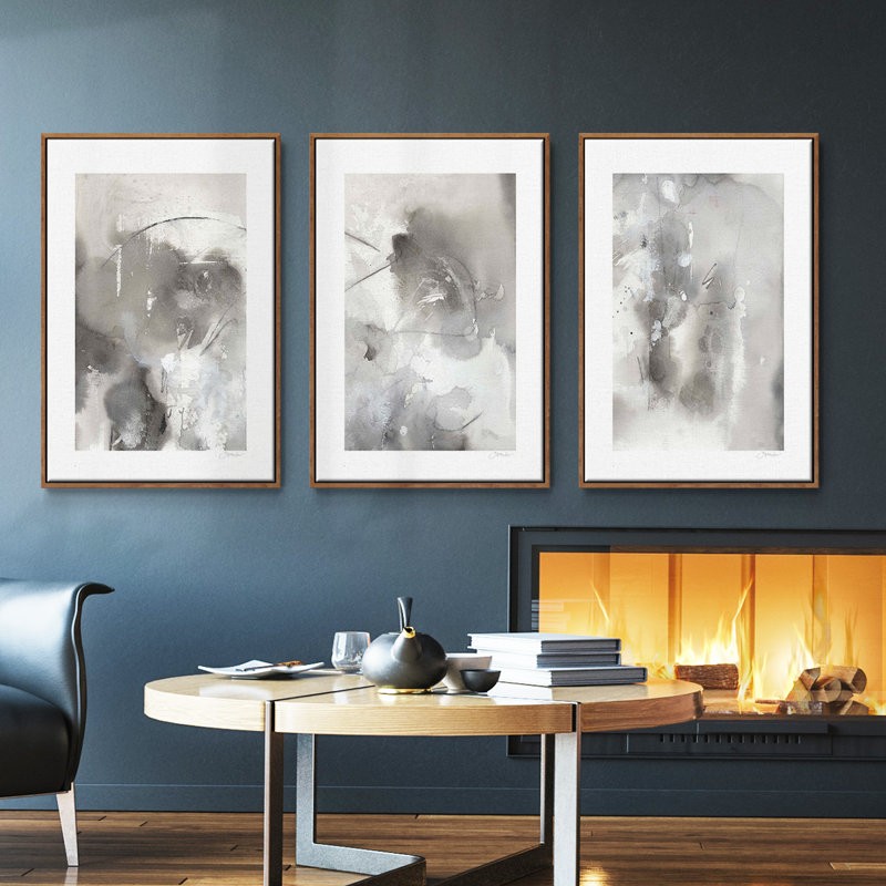 Ensemble de 3 pièces mystiques I encadrées sur toile, Noyer, H 40 po x l 78 po