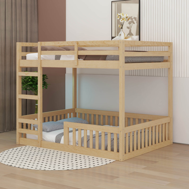 Full Over Full Wood Bunk Bed With Ladder And Guardrails, Natural