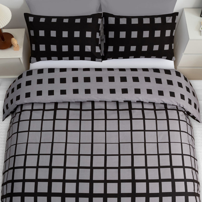 Luxury Double Brushed Microfiber Reversible Duvet Cover Set with Zipper Closure and Corner Ties