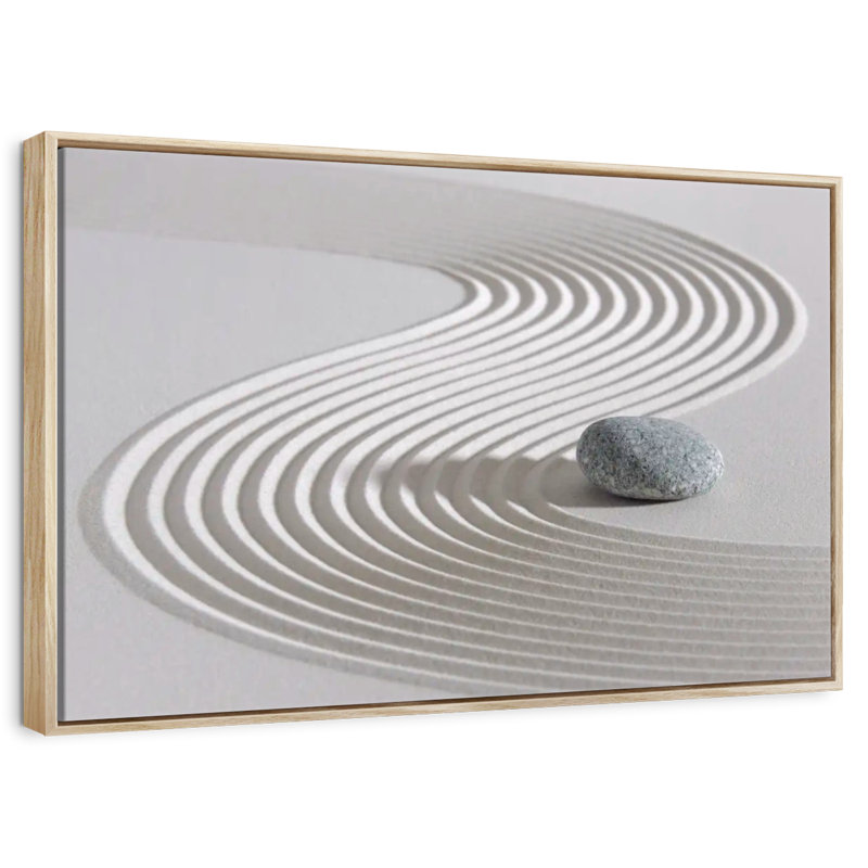 Pierre zen sur sable, Cadre flottant en bois naturel, 46 po x 31 po